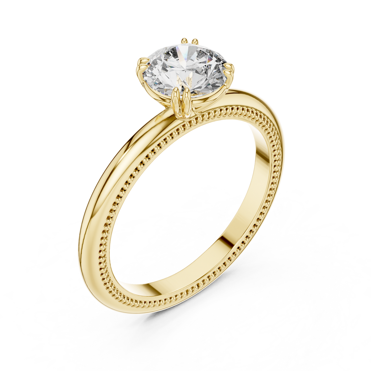 1ct Round Diamond Beaded-Edge Solitaire Ring in yellow gold, view 12