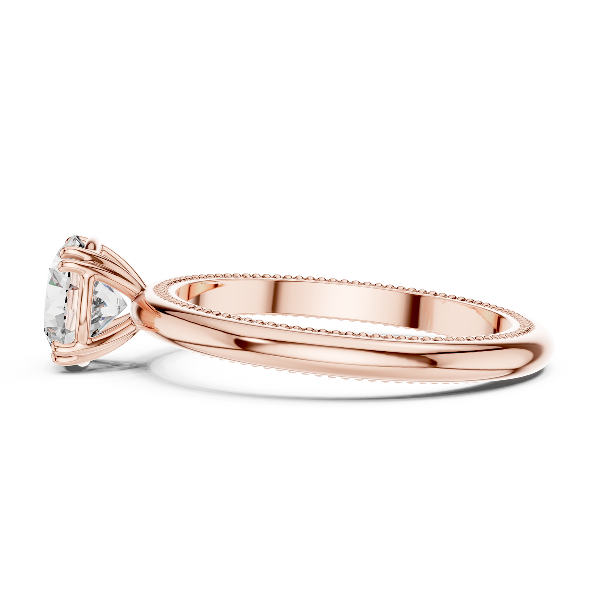 1ct Round Diamond Beaded-Edge Solitaire Ring in rose gold, view 4
