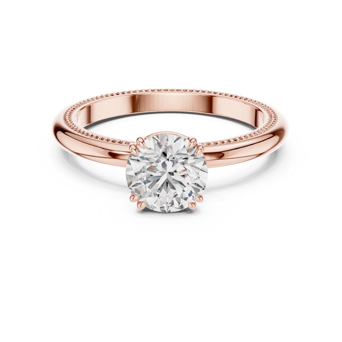 1ct Round Diamond Beaded-Edge Solitaire Ring in rose gold, view 5