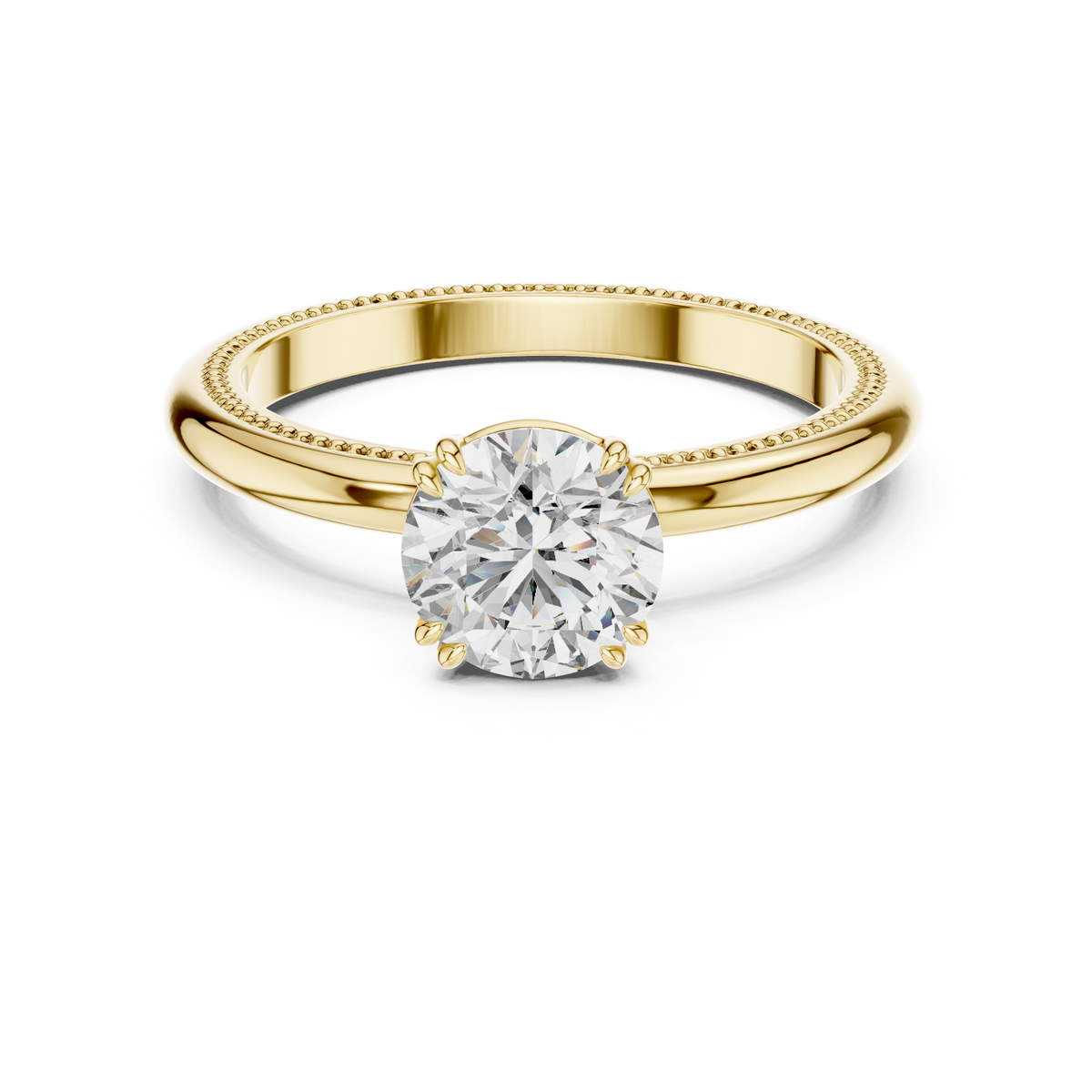 1ct Round Diamond Beaded-Edge Solitaire Ring in yellow gold, view 9