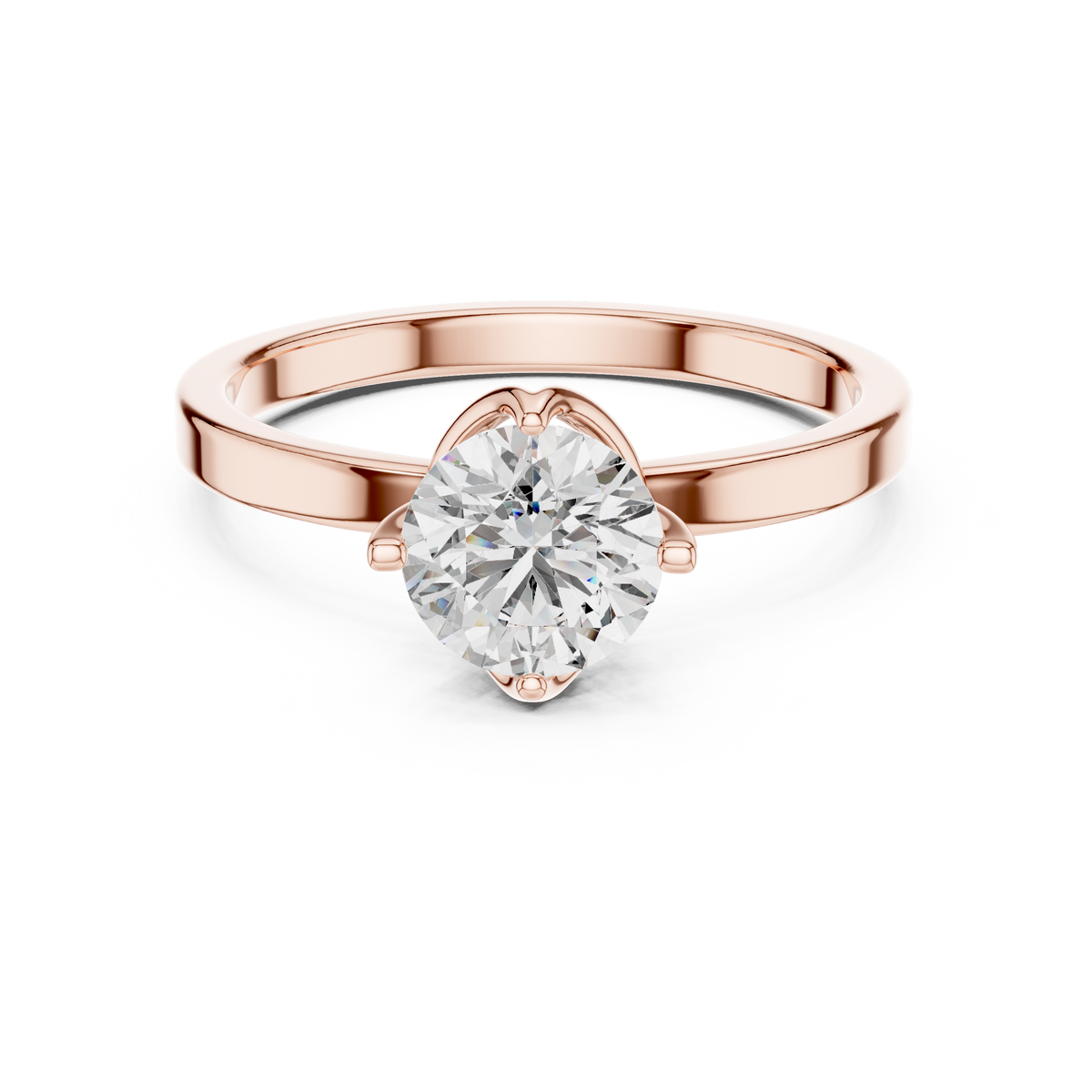 1ct Round Diamond Cross-Prong Solitaire Ring in rose gold, view 5