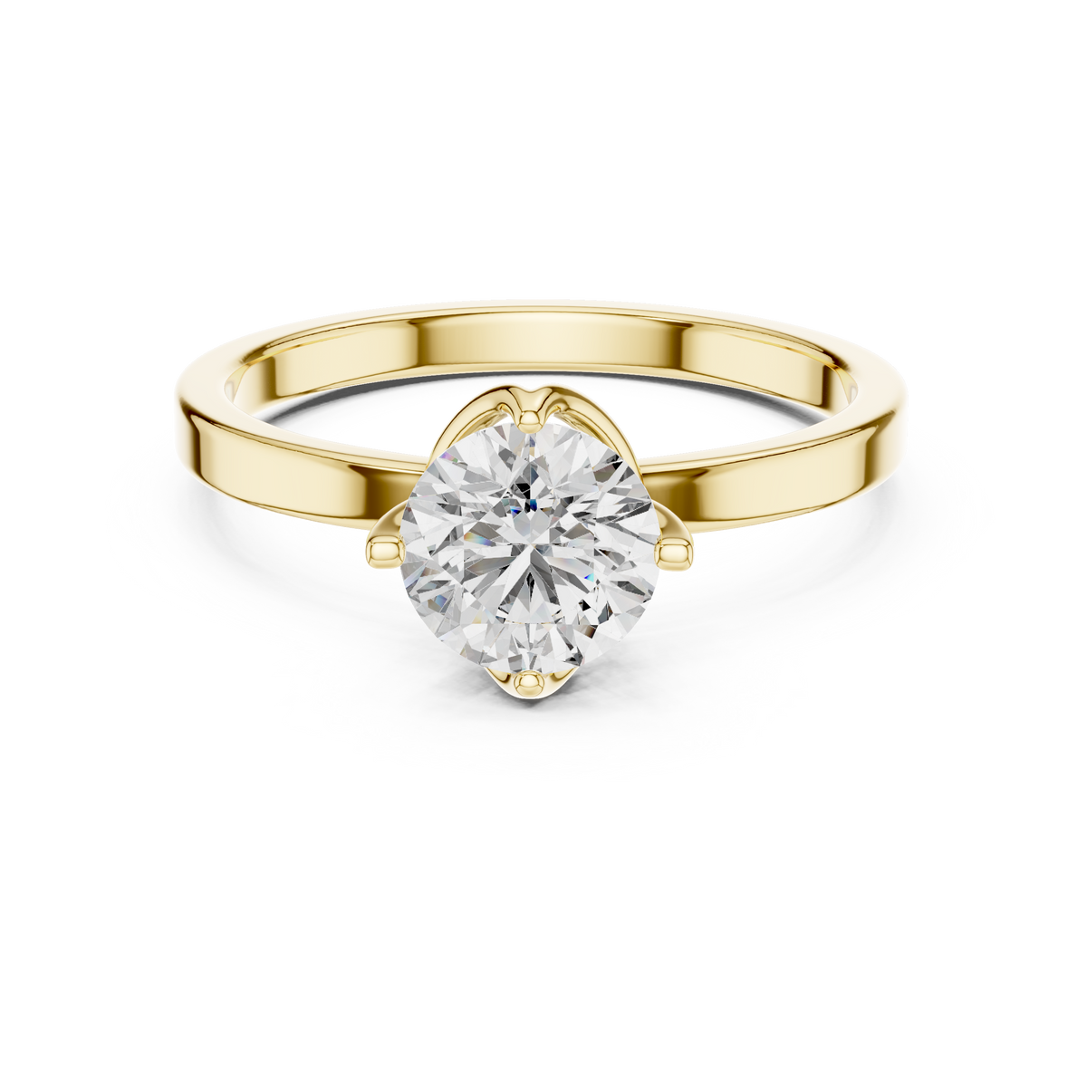1ct Round Diamond Cross-Prong Solitaire Ring in yellow gold, view 9