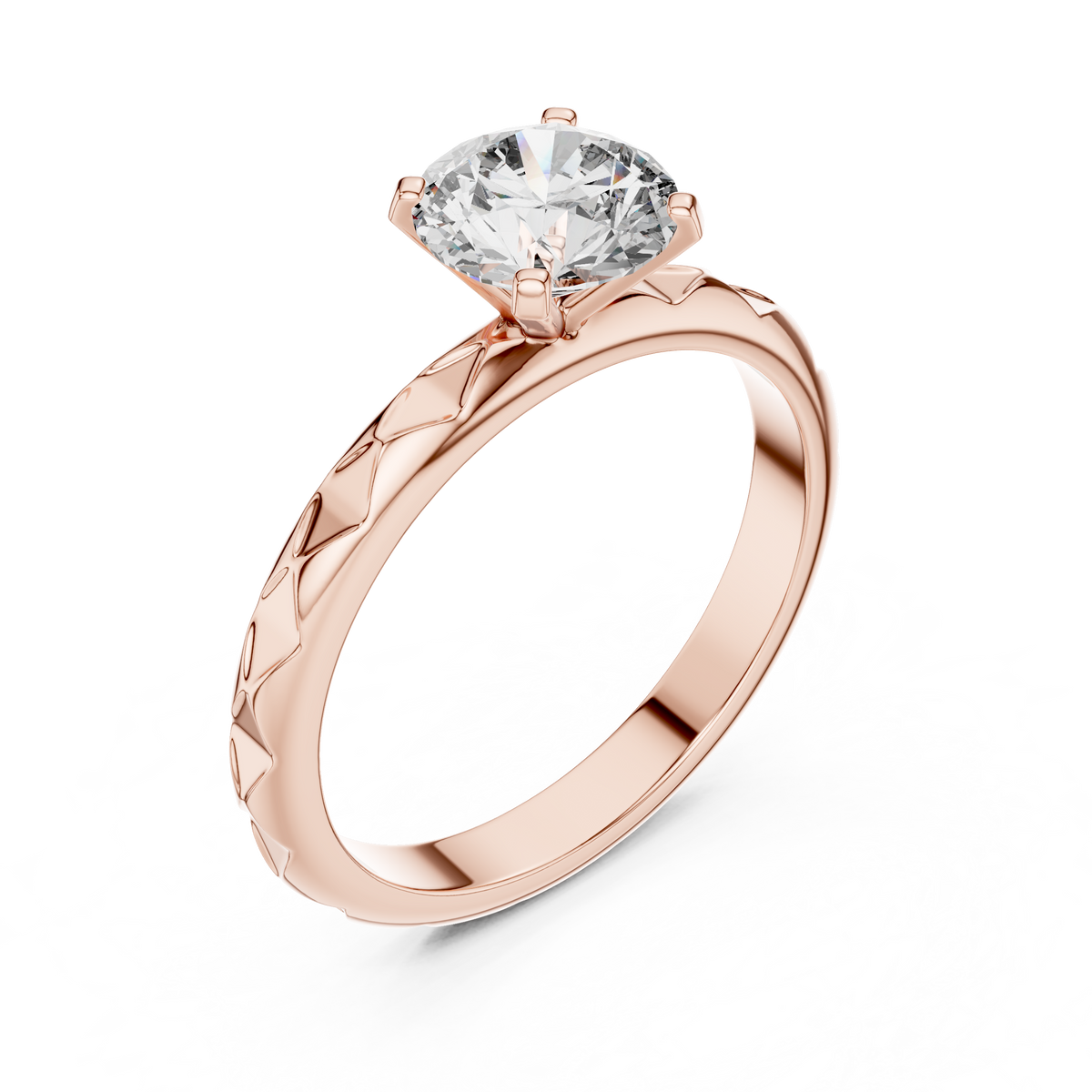 1ct Round Diamond Block-Pattern Shank Ring in rose gold, view 6