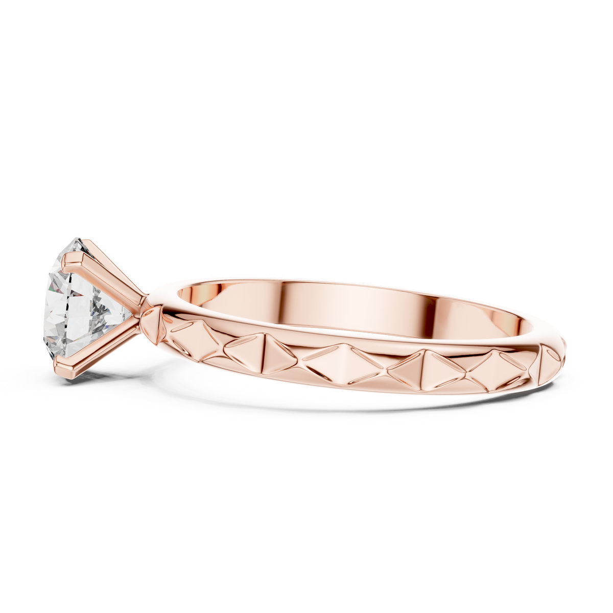 1ct Round Diamond Block-Pattern Shank Ring in rose gold, view 4