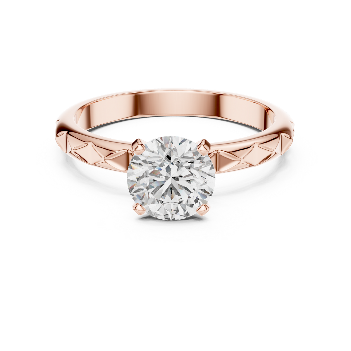 1ct Round Diamond Block-Pattern Shank Ring in rose gold, view 5