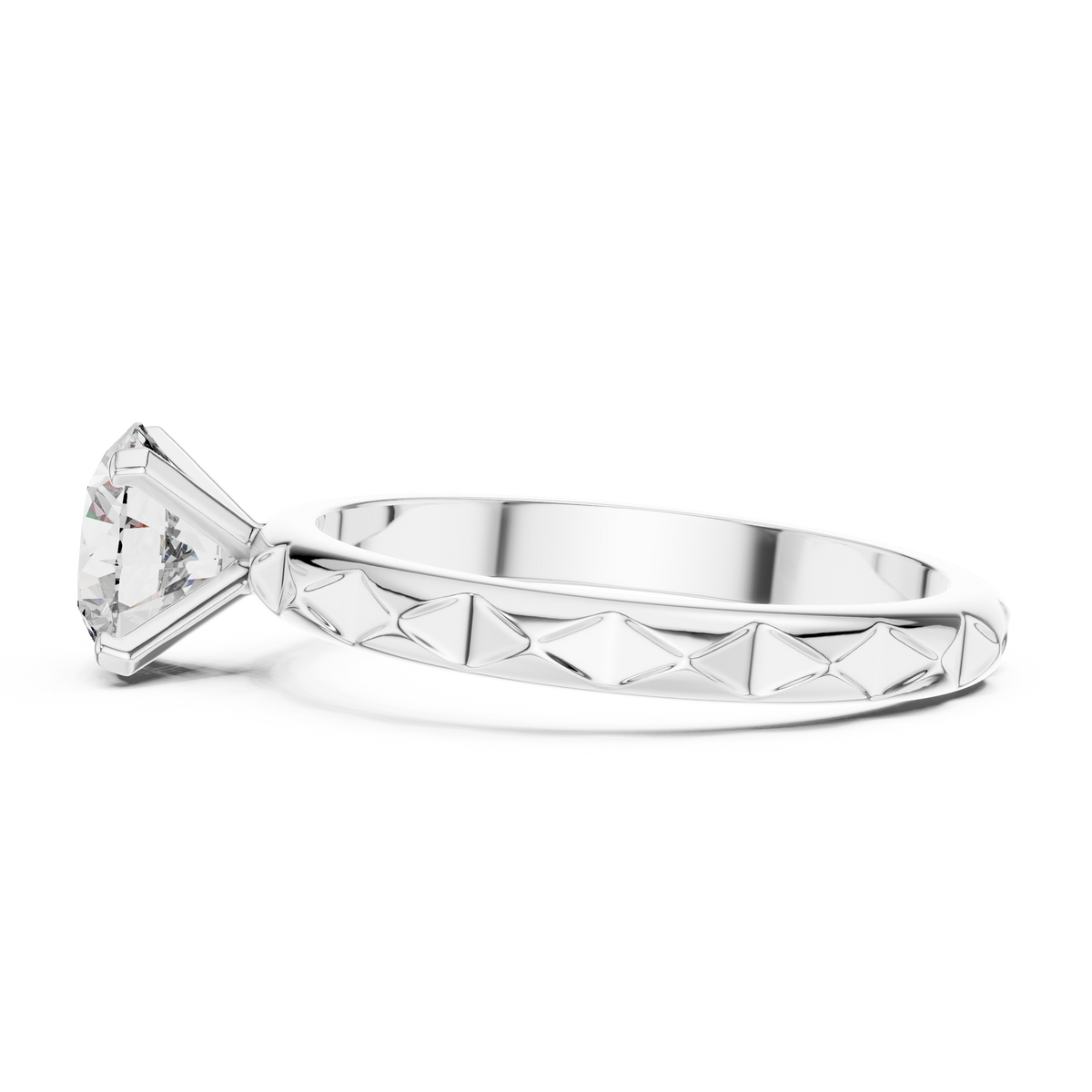 1ct Round Diamond Block-Pattern Shank Ring in white gold, view 7