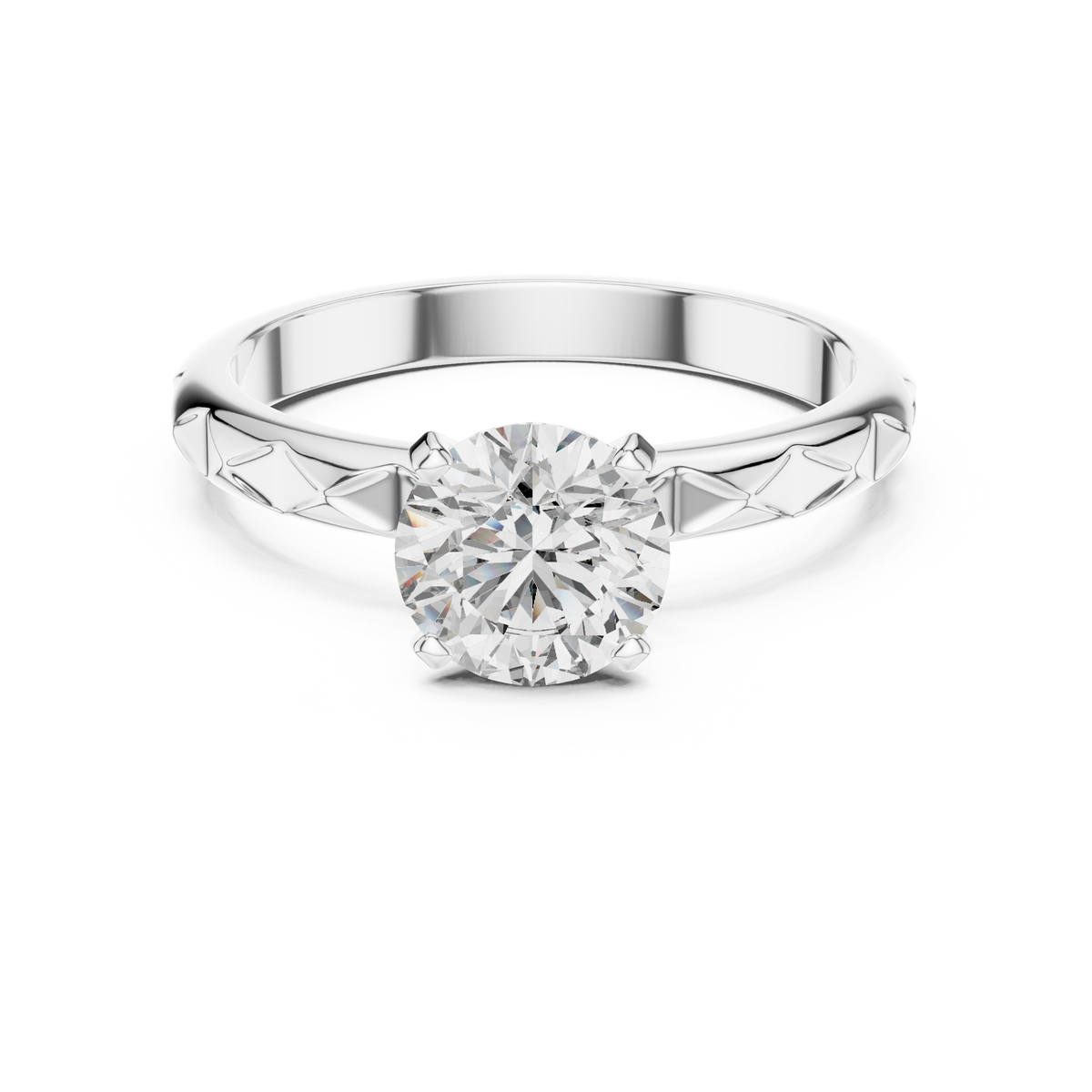 1ct Round Diamond Block-Pattern Shank Ring in white gold, view 8