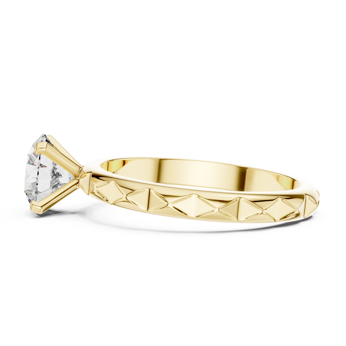 1ct Round Diamond Block-Pattern Shank Ring in yellow gold, view 9