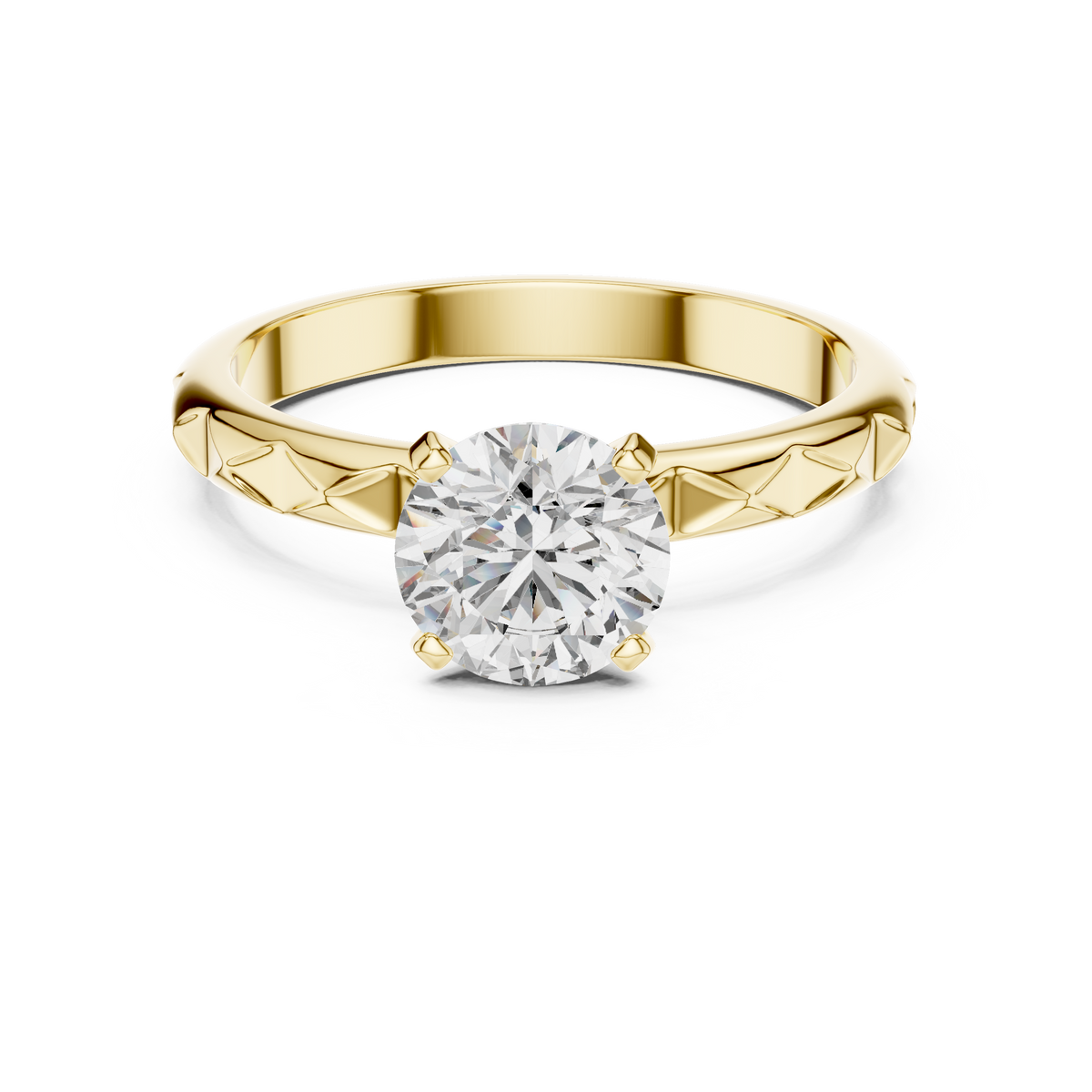 1ct Round Diamond Block-Pattern Shank Ring in yellow gold, view 10