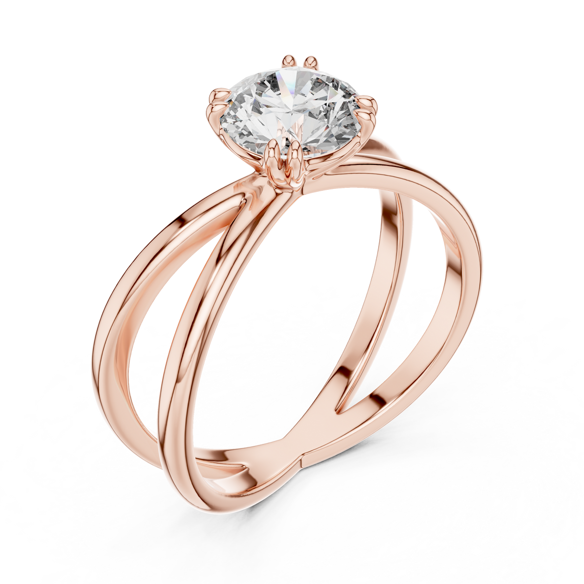 1ct Round Diamond Open Crossover Ring in rose gold, view 3