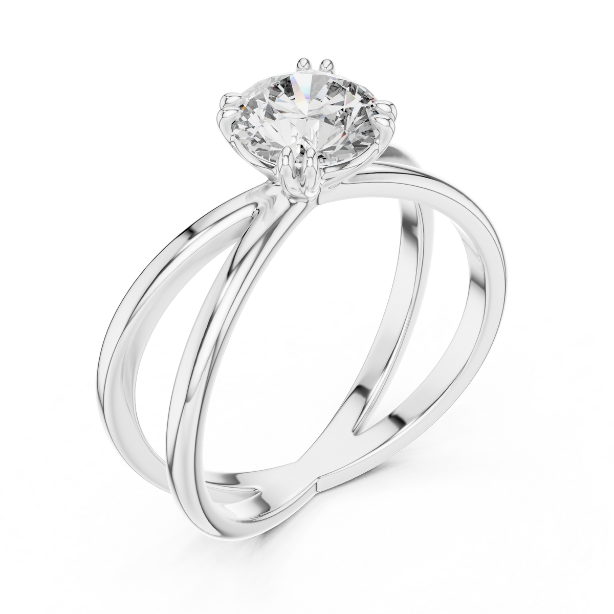 1ct Round Diamond Open Crossover Ring in white gold, view 2
