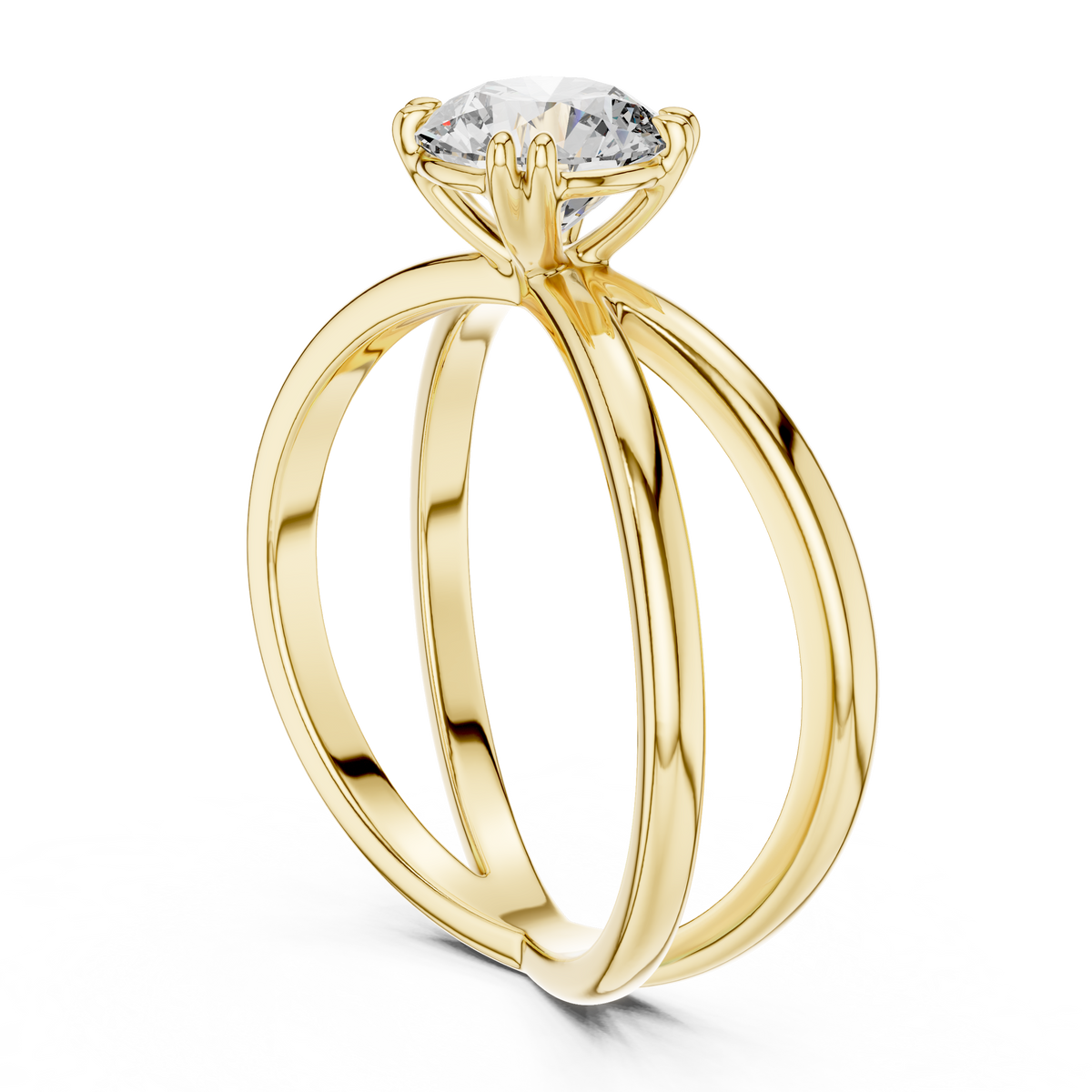 1ct Round Diamond Open Crossover Ring in yellow gold, view 12