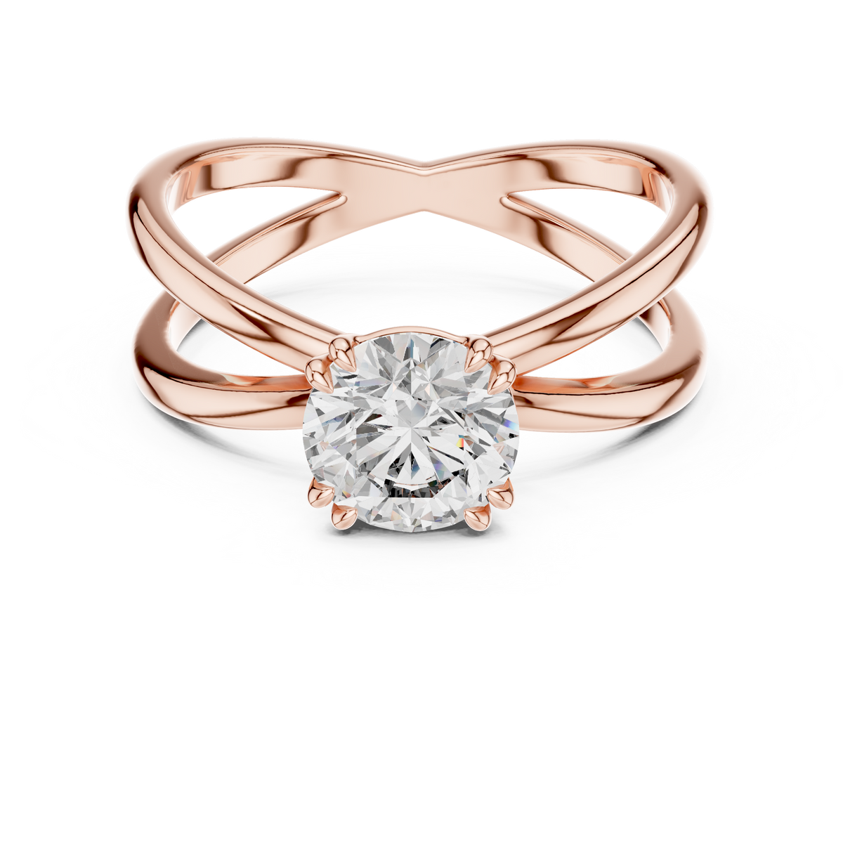 1ct Round Diamond Open Crossover Ring in rose gold, view 5