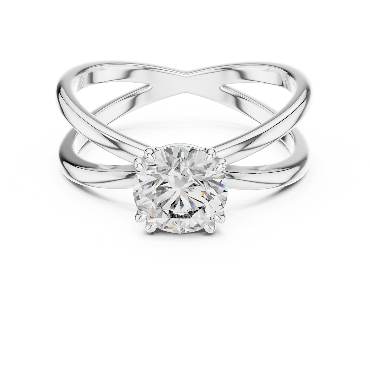 1ct Round Diamond Open Crossover Ring in white gold, view 7