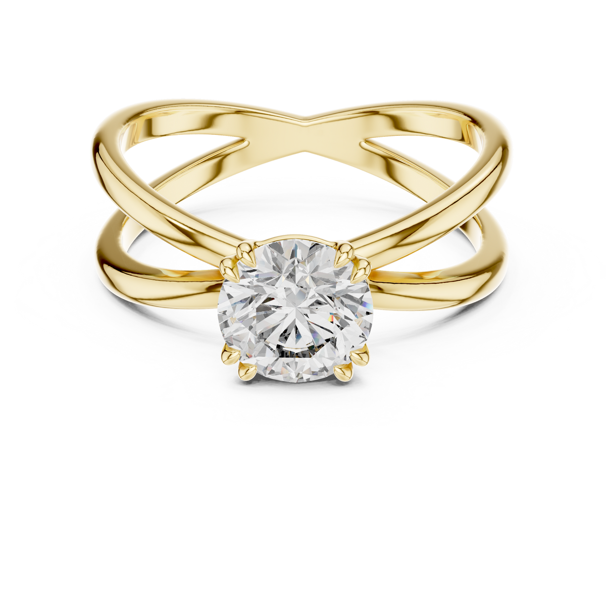 1ct Round Diamond Open Crossover Ring in yellow gold, view 9