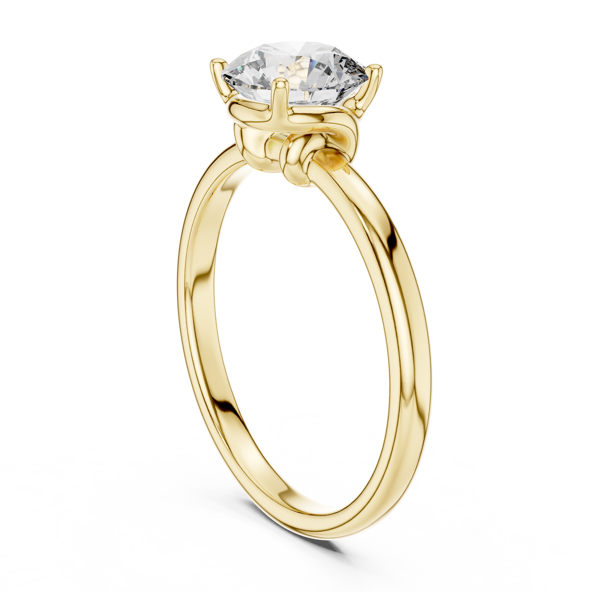Solitairering met ronde diamant van 1 ct en golvende schouders in geelgoud — aanzicht 1