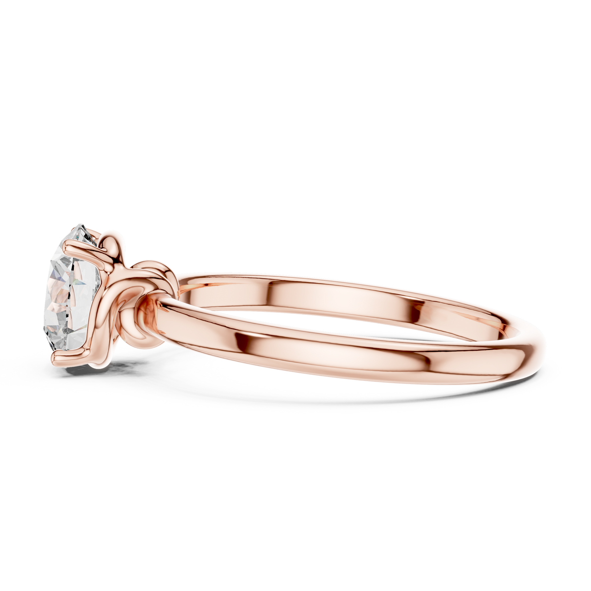 1ct Round Diamond Swirl-Shoulder Solitaire Ring in rose gold, view 4