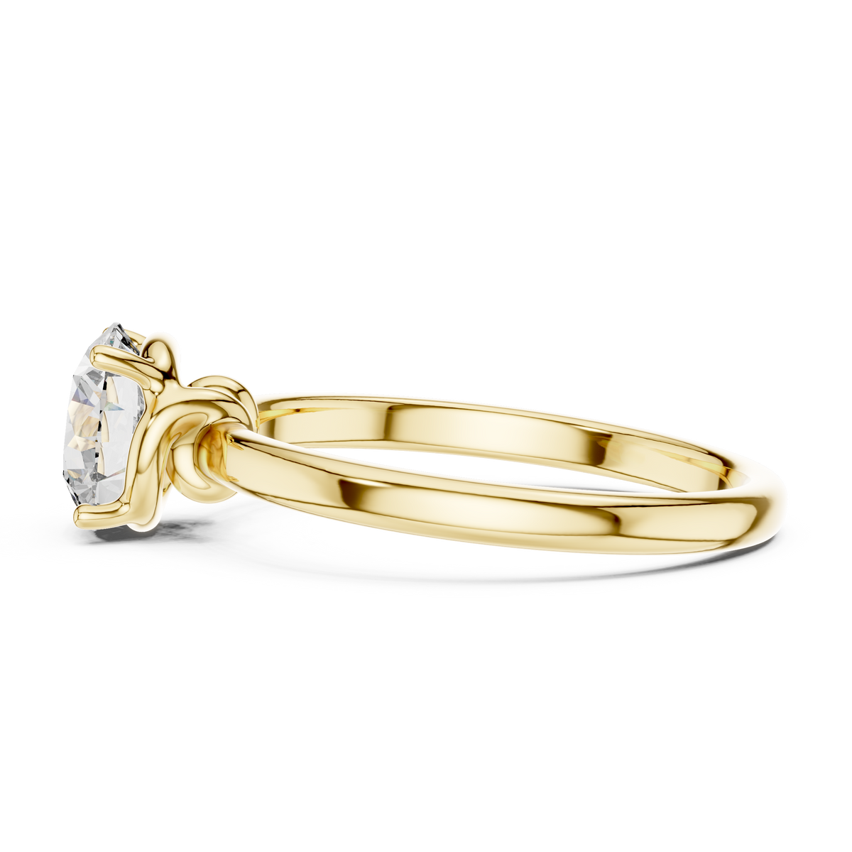 1ct Round Diamond Swirl-Shoulder Solitaire Ring in yellow gold, view 8