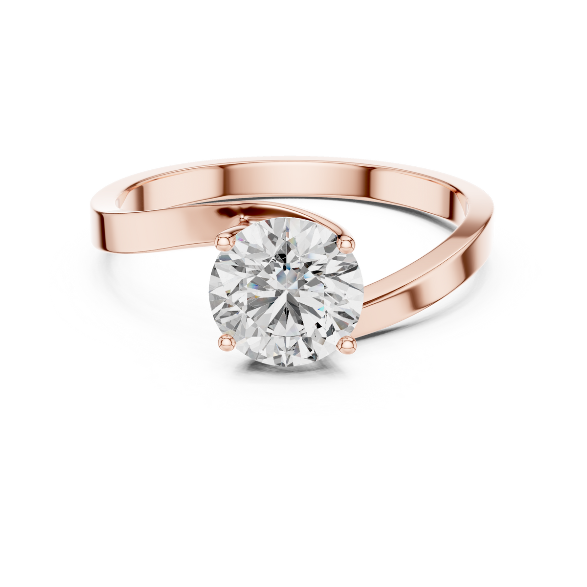 1ct Round Diamond Crossover Band Ring in rose gold, view 5