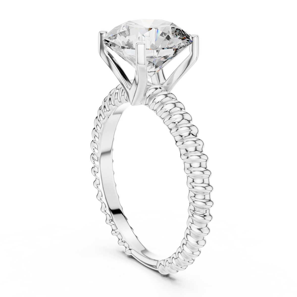 Ring met ronde diamant van 2 ct en koordmotief in witgoud — aanzicht 2