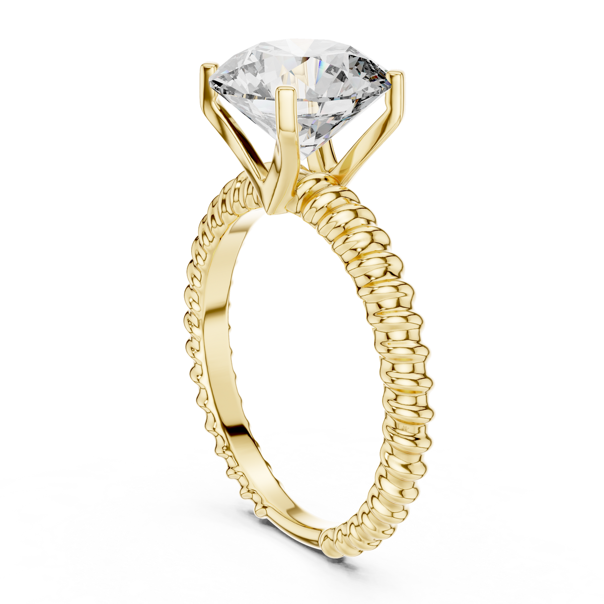 Ring met ronde diamant van 2 ct en koordmotief in geelgoud — aanzicht 1