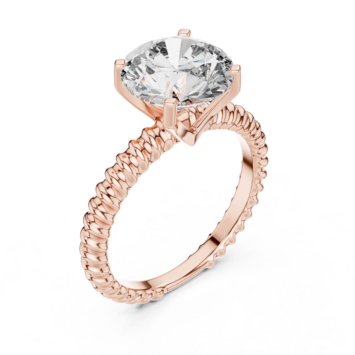Ring met ronde diamant van 2 ct en koordmotief in roségoud — aanzicht 12