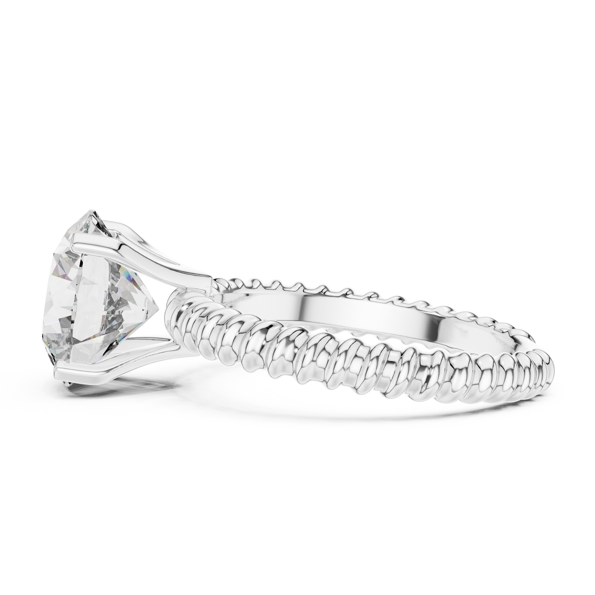 Ring met ronde diamant van 2 ct en koordmotief in witgoud — aanzicht 6