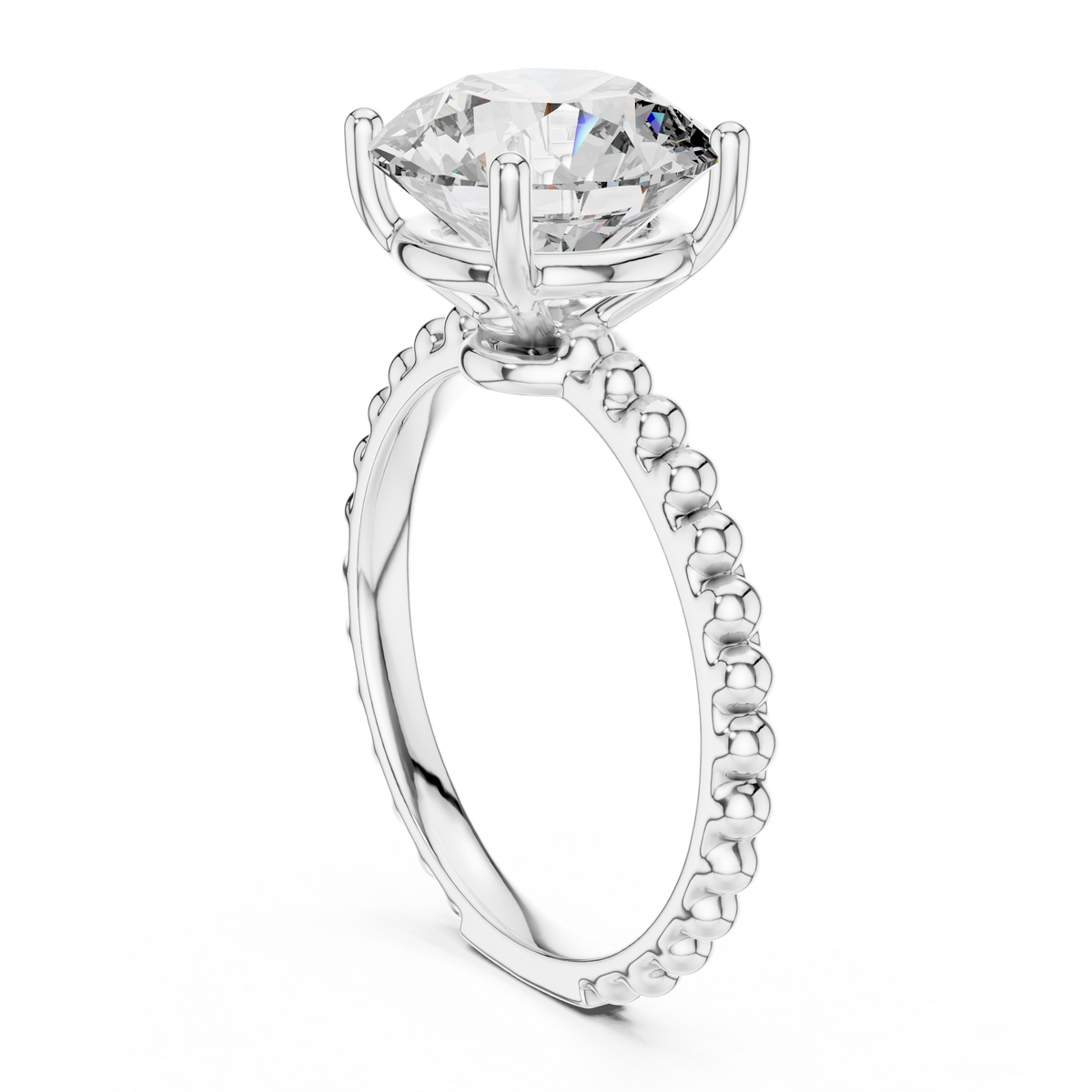 2ct Round Diamond Beaded-Shank Ring in white gold, view 2