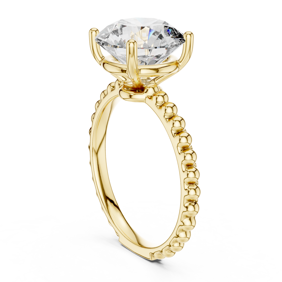 2ct Round Diamond Beaded-Shank Ring in yellow gold, view 1