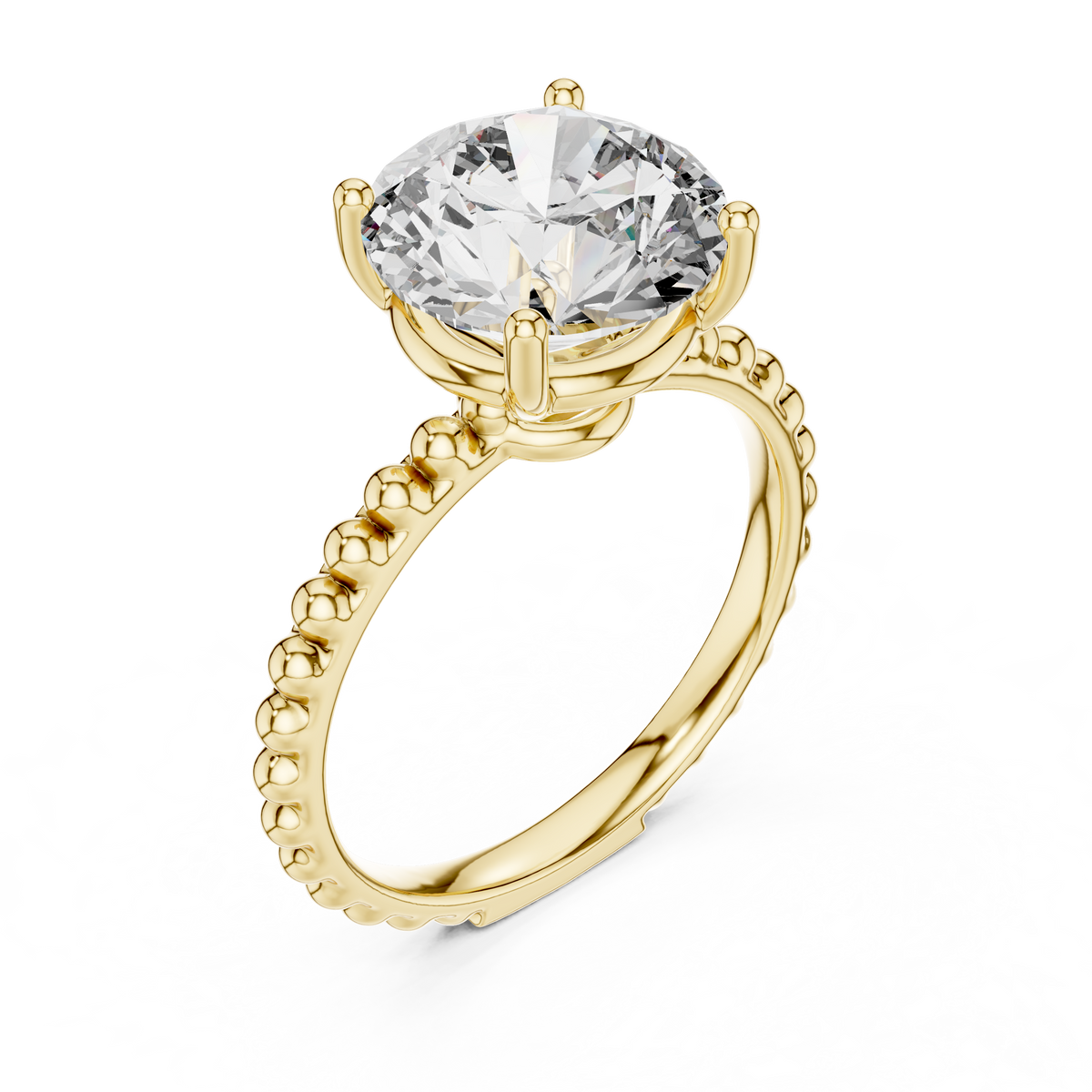 2ct Round Diamond Beaded-Shank Ring in yellow gold, view 12