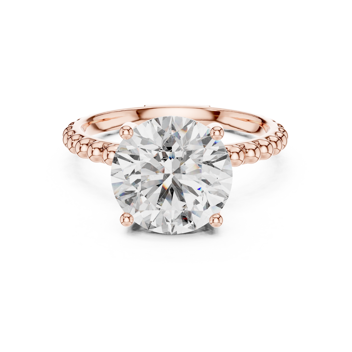 2ct Round Diamond Beaded-Shank Ring in rose gold, view 5