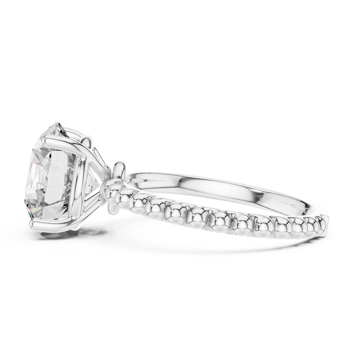2ct Round Diamond Beaded-Shank Ring in white gold, view 6