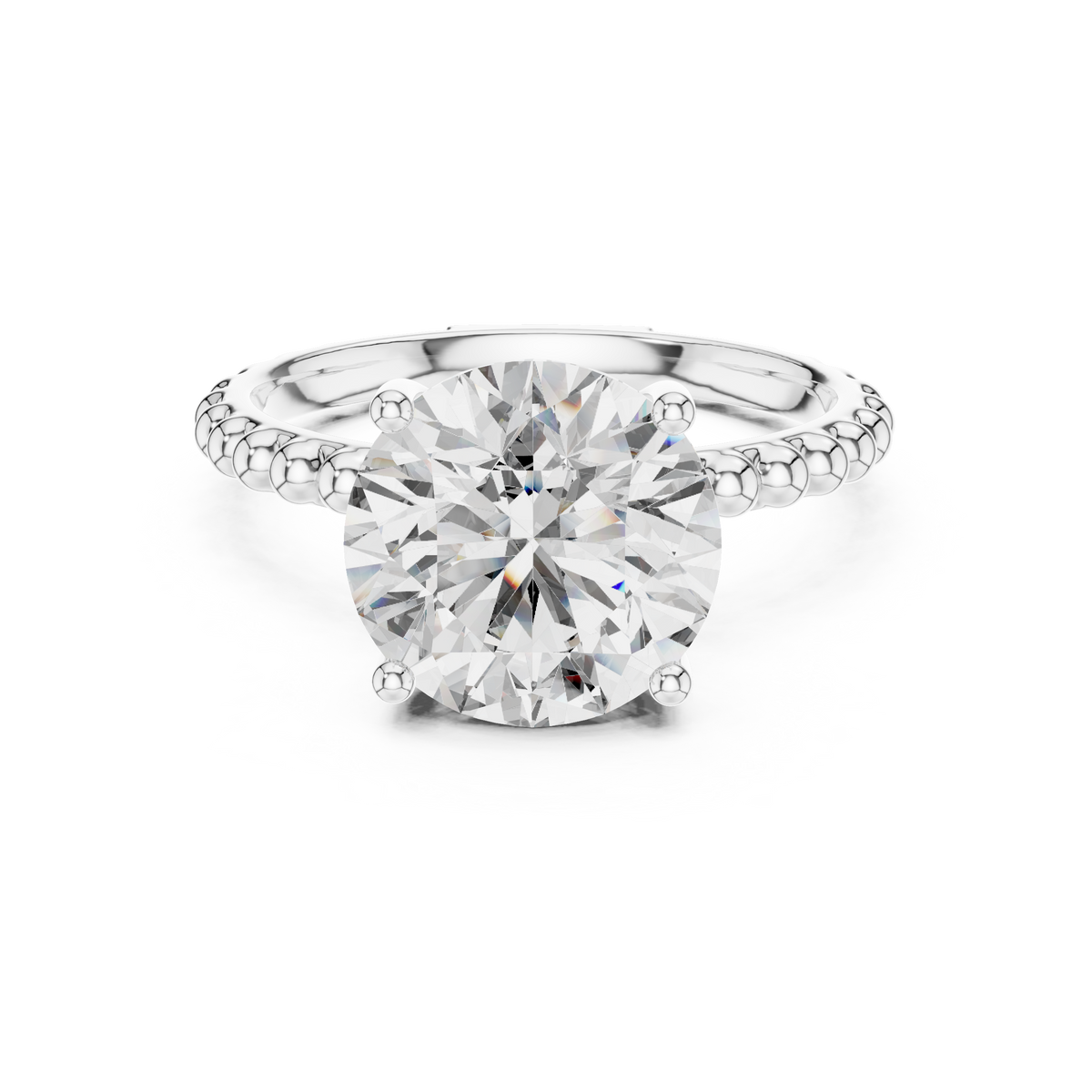 2ct Round Diamond Beaded-Shank Ring in white gold, view 7