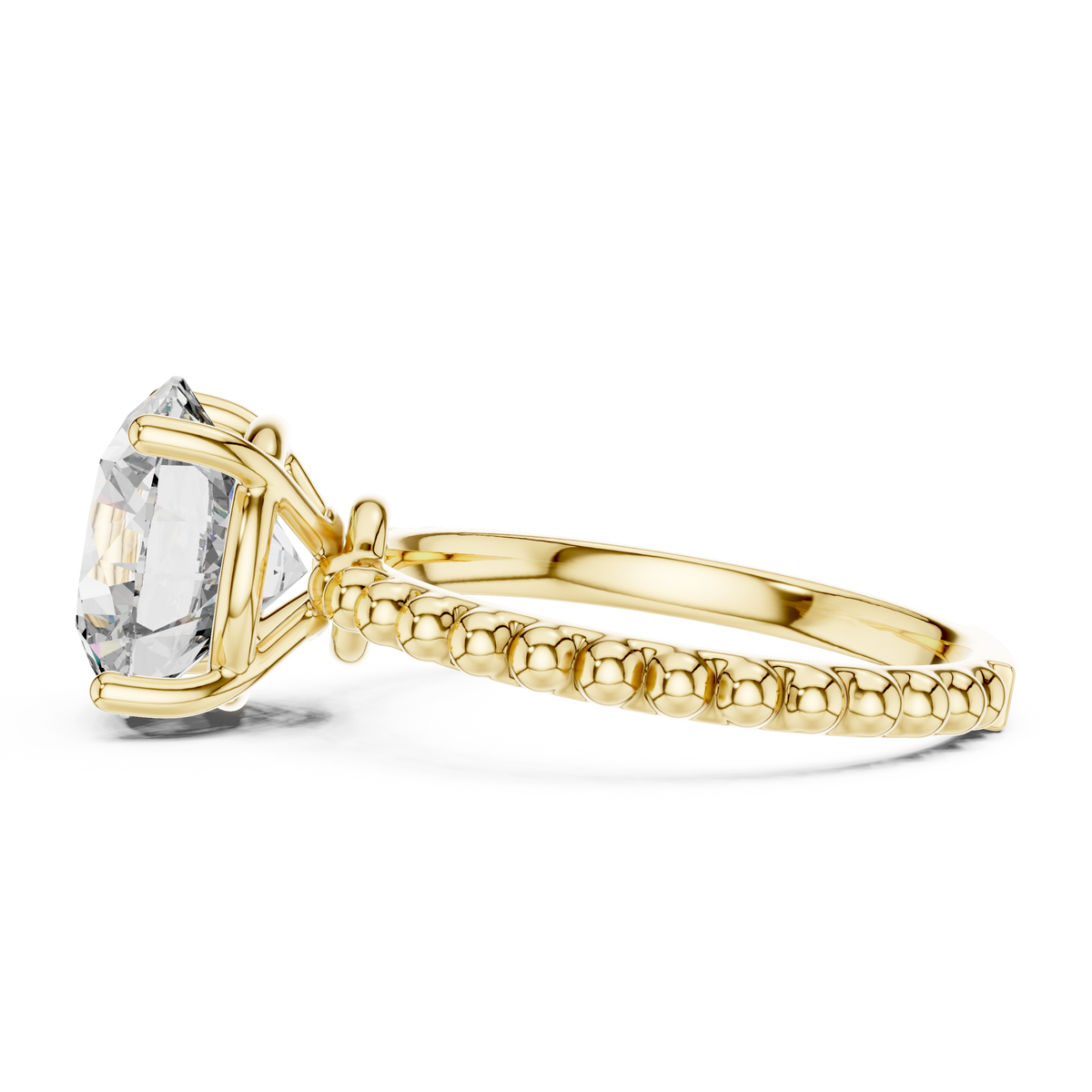 2ct Round Diamond Beaded-Shank Ring in yellow gold, view 8