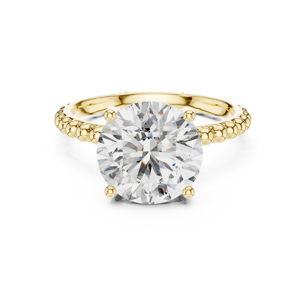 2ct Round Diamond Beaded-Shank Ring in yellow gold, view 9