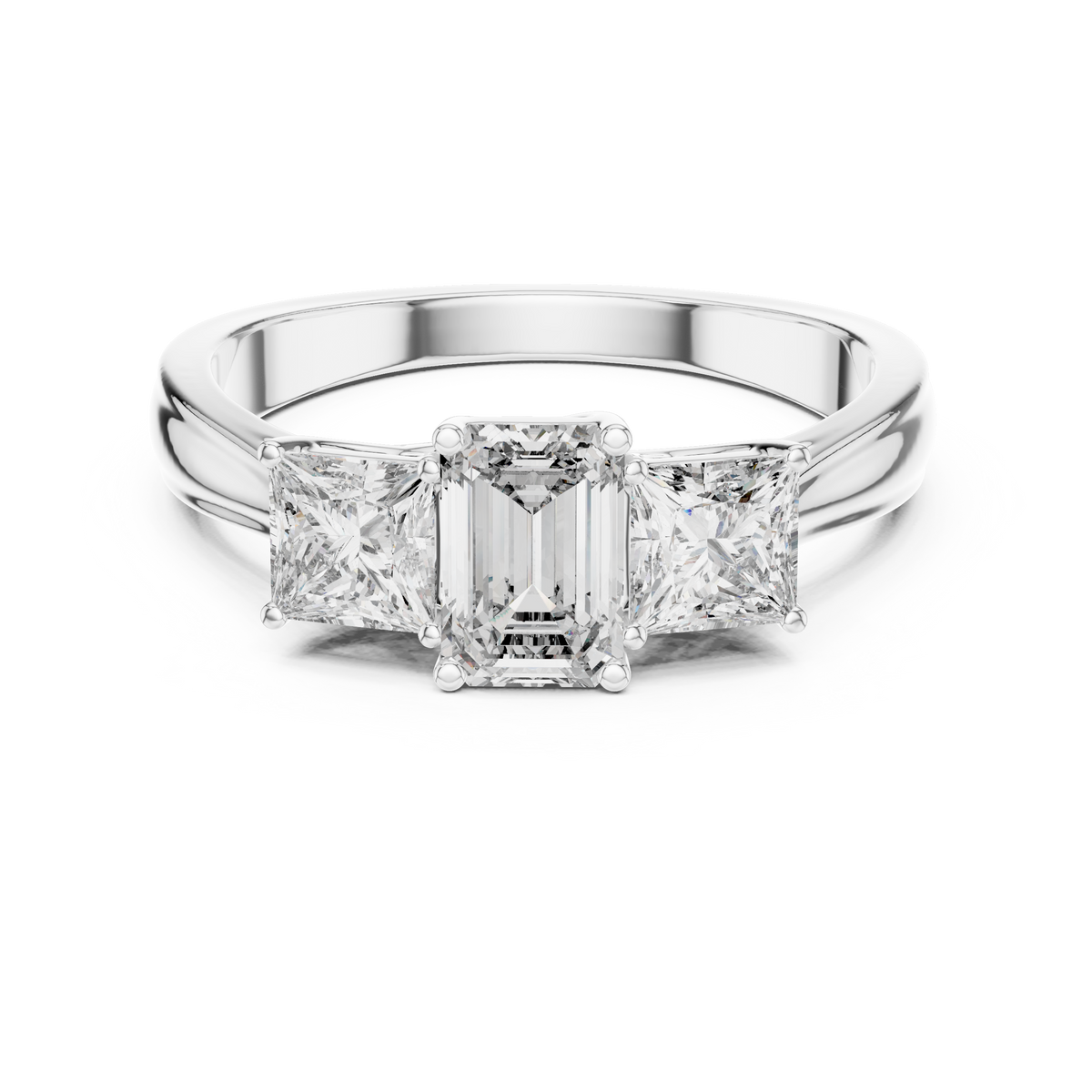 Ring met drie diamanten en gesplitste ringscheen in witgoud — aanzicht 7