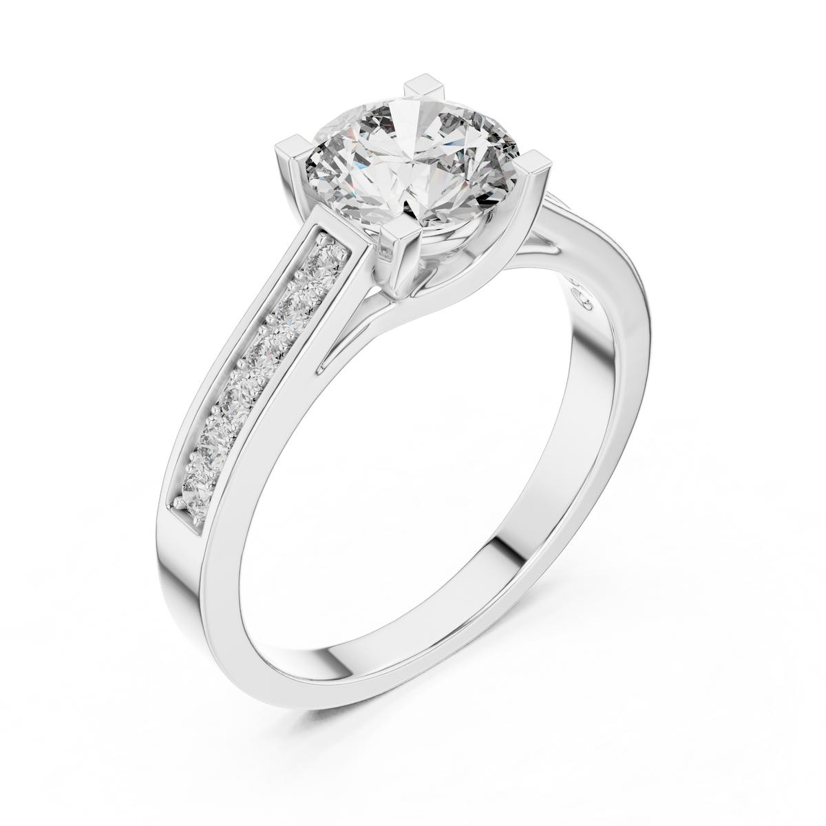 1ct Round Diamond Side-Stone Solitaire Ring in white gold, view 12