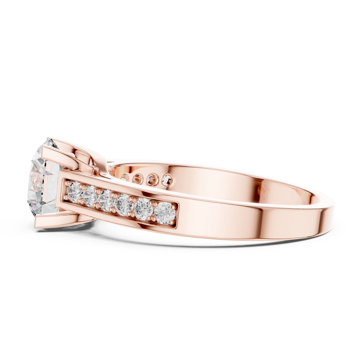 1ct Round Diamond Side-Stone Solitaire Ring in rose gold, view 5