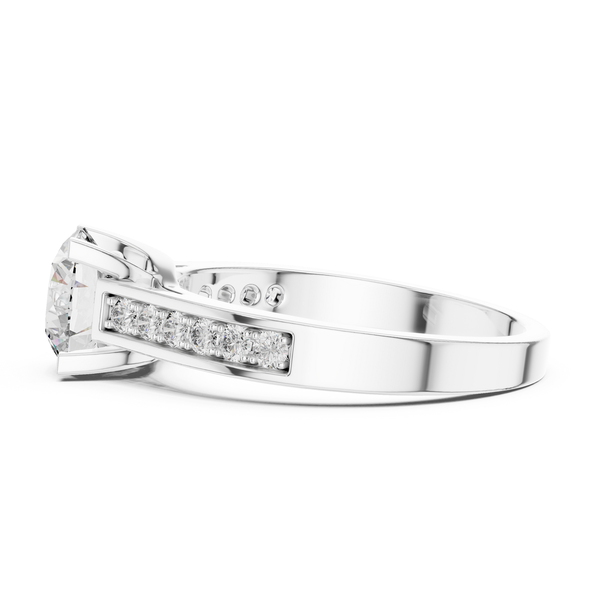1ct Round Diamond Side-Stone Solitaire Ring in white gold, view 7