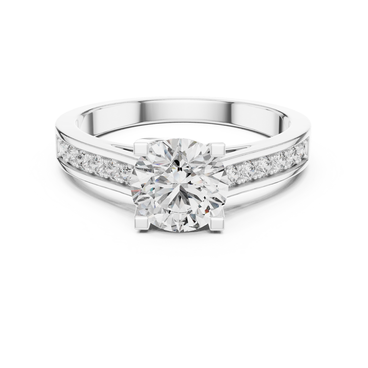 1ct Round Diamond Side-Stone Solitaire Ring in white gold, view 8