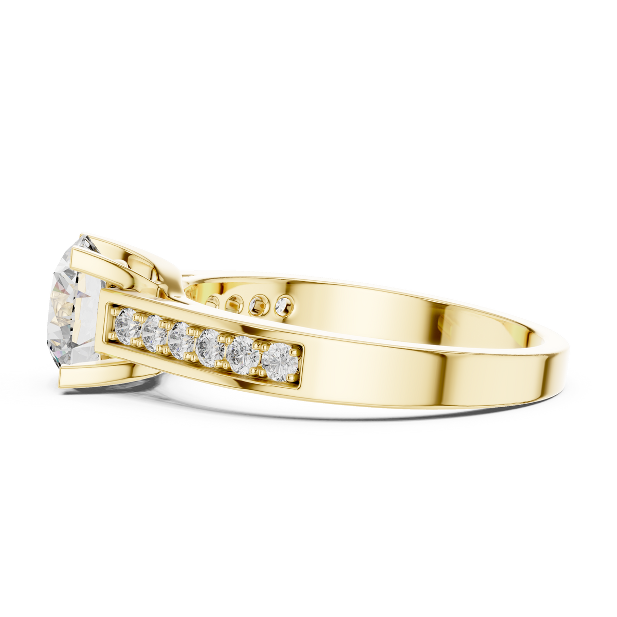 1ct Round Diamond Side-Stone Solitaire Ring in yellow gold, view 9