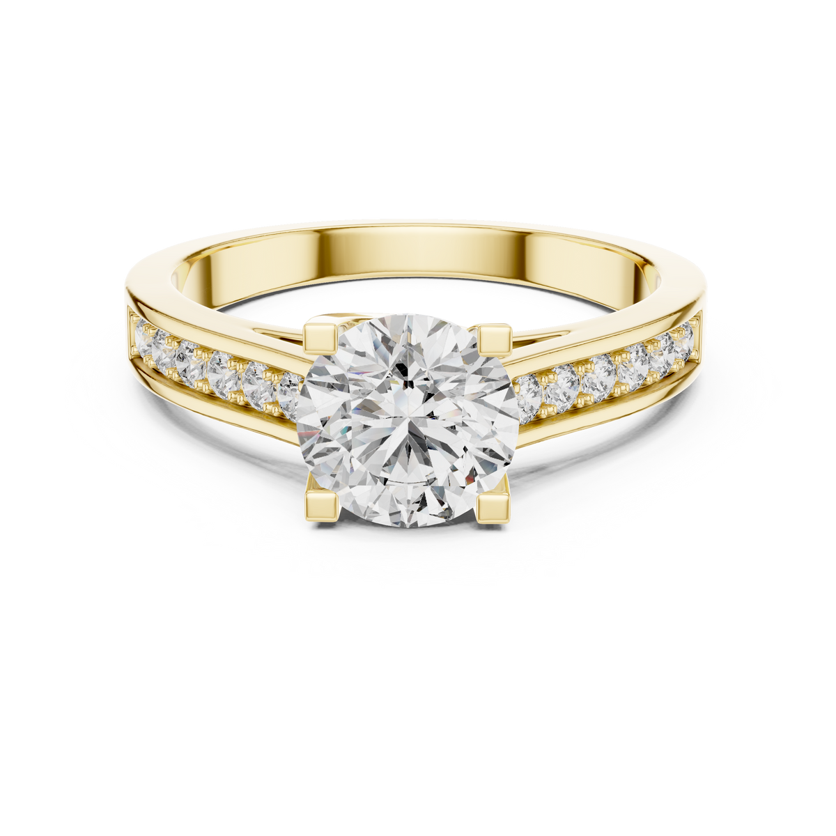 1ct Round Diamond Side-Stone Solitaire Ring in yellow gold, view 10