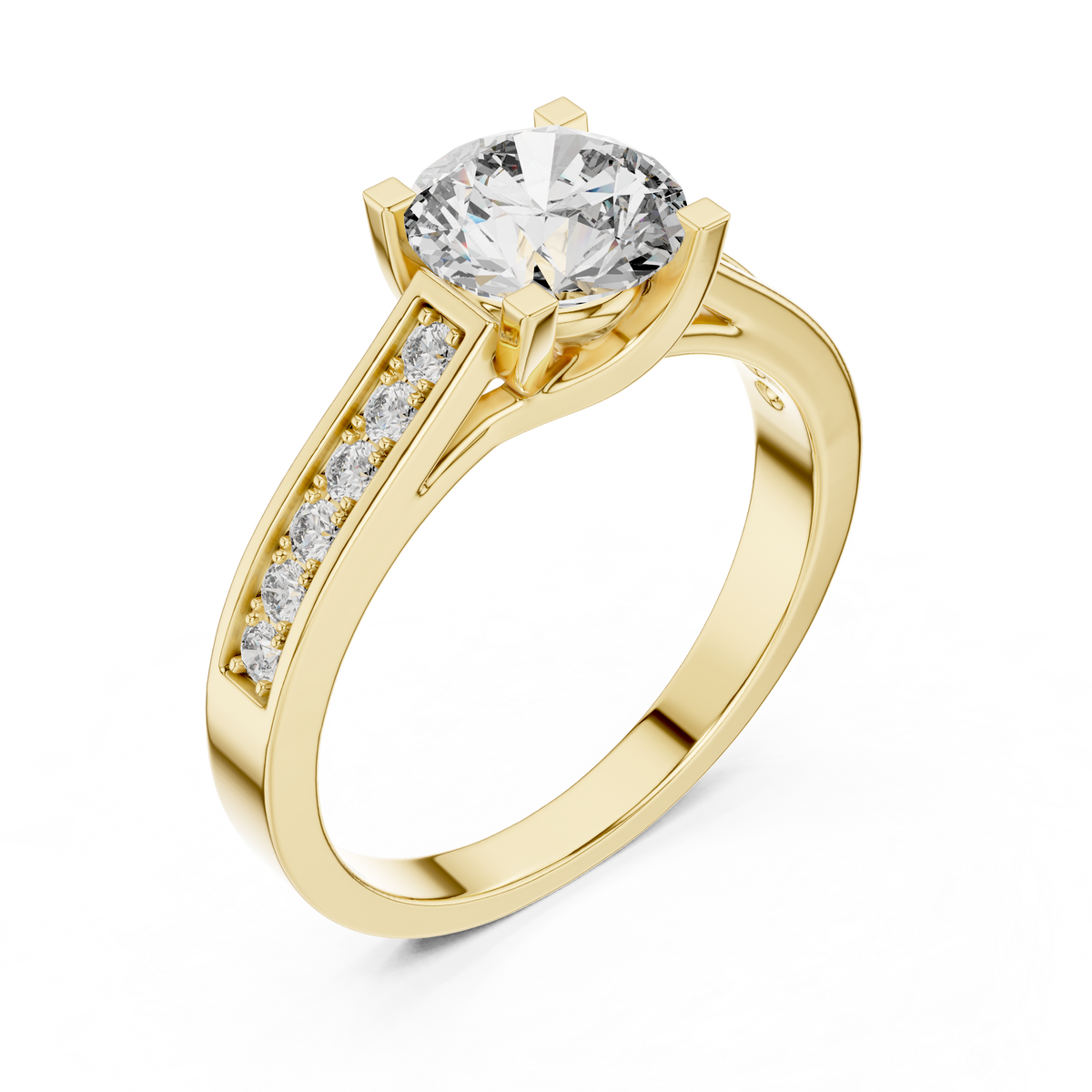 1ct Round Diamond Side-Stone Solitaire Ring, view 4