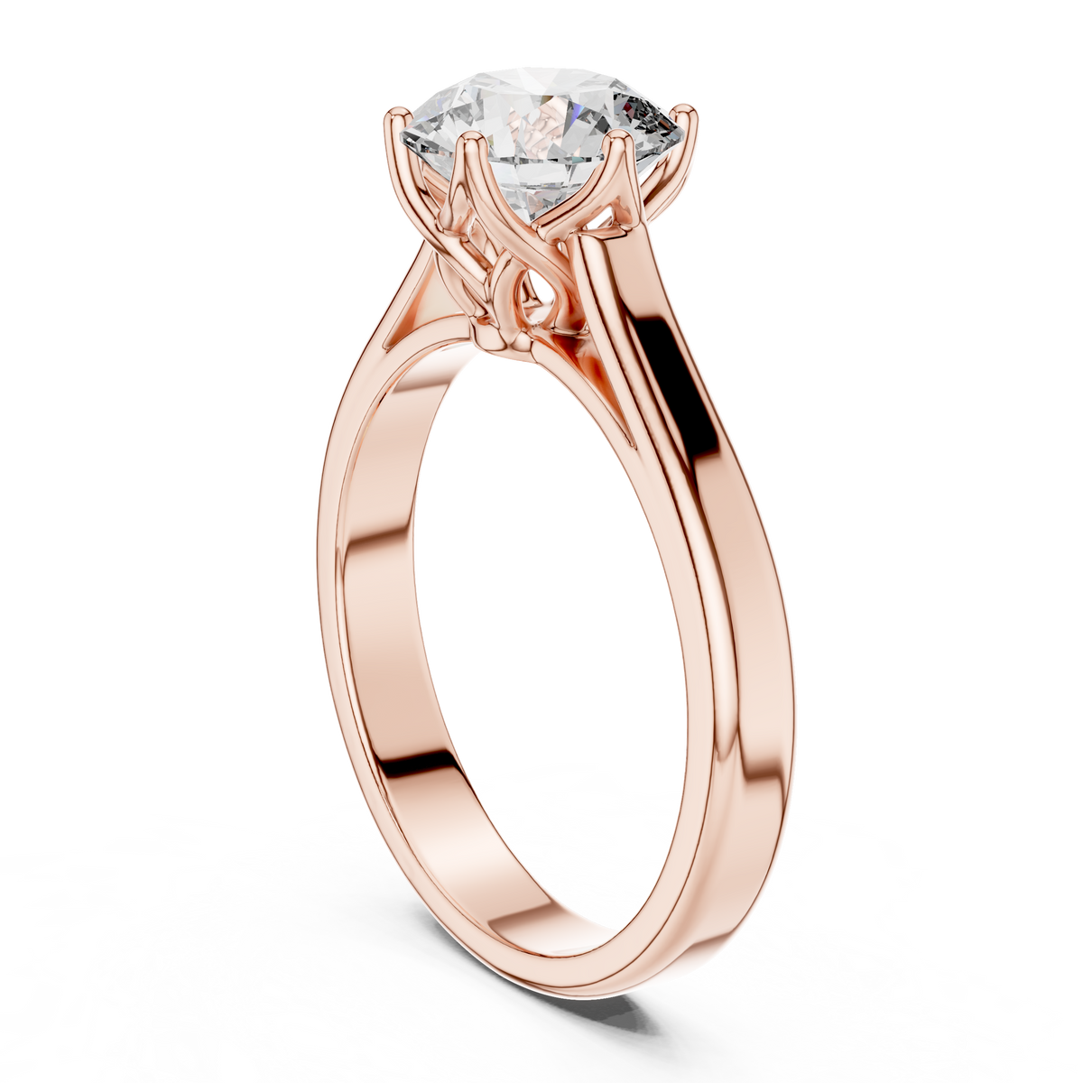 Solitairering met ronde diamant van 1 ct en gedraaide schouders in roségoud — aanzicht 3