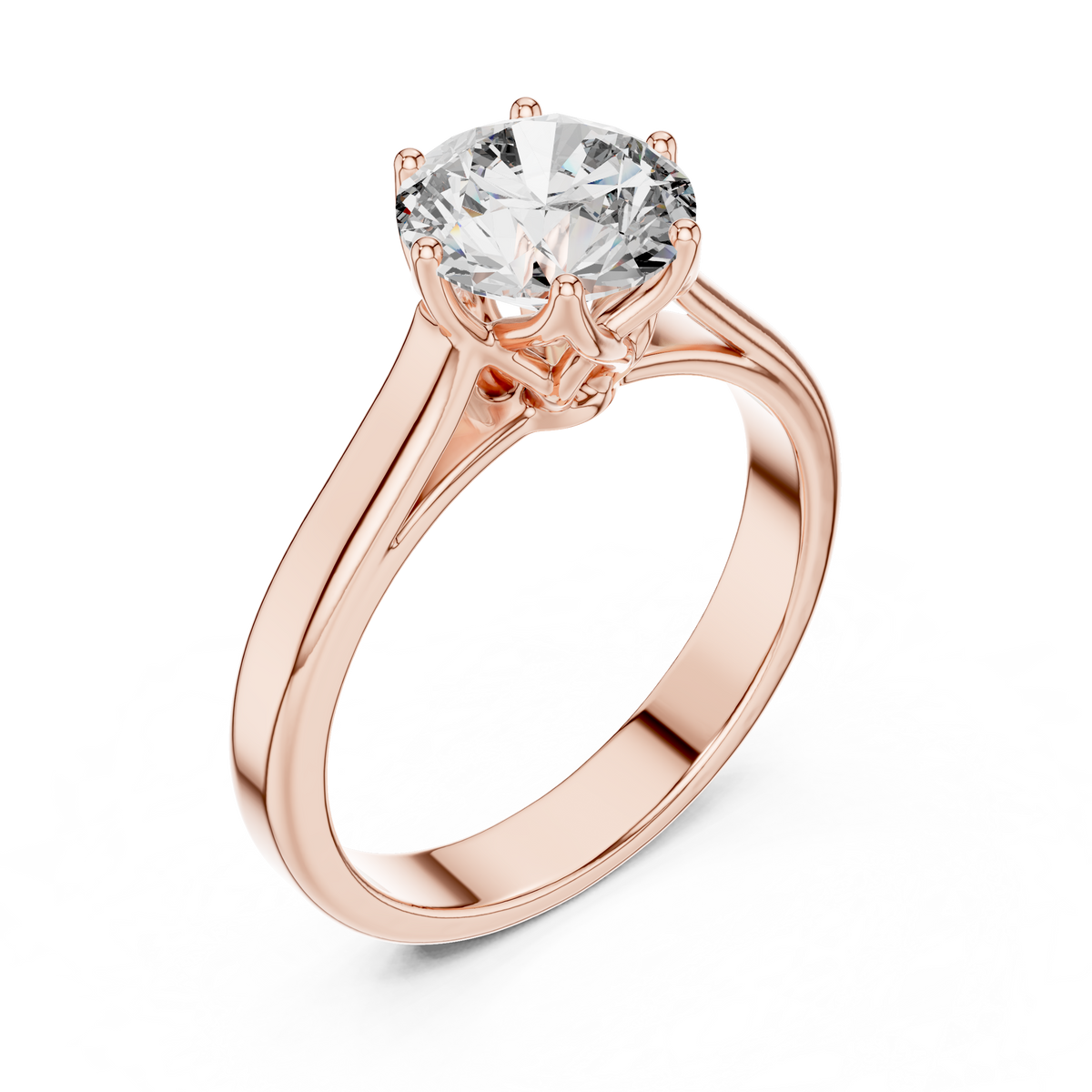 Solitairering met ronde diamant van 1 ct en gedraaide schouders in roségoud — aanzicht 10