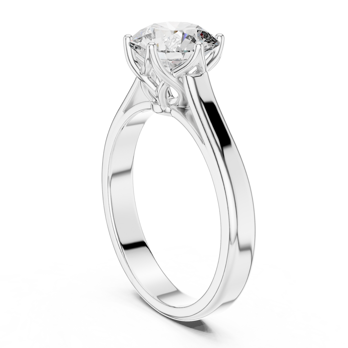 Solitairering met ronde diamant van 1 ct en gedraaide schouders in witgoud — aanzicht 2