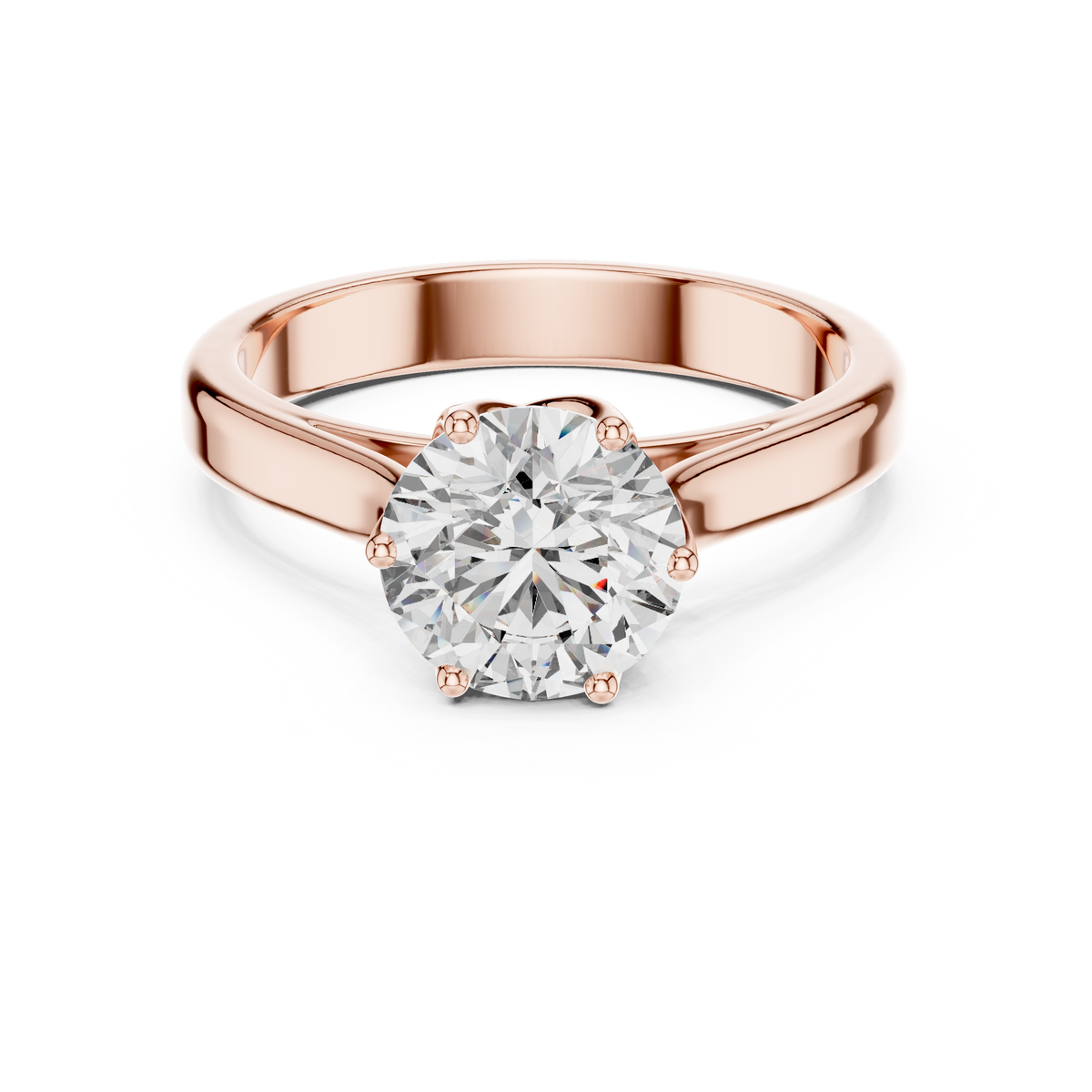 Solitairering met ronde diamant van 1 ct en gedraaide schouders in roségoud — aanzicht 5