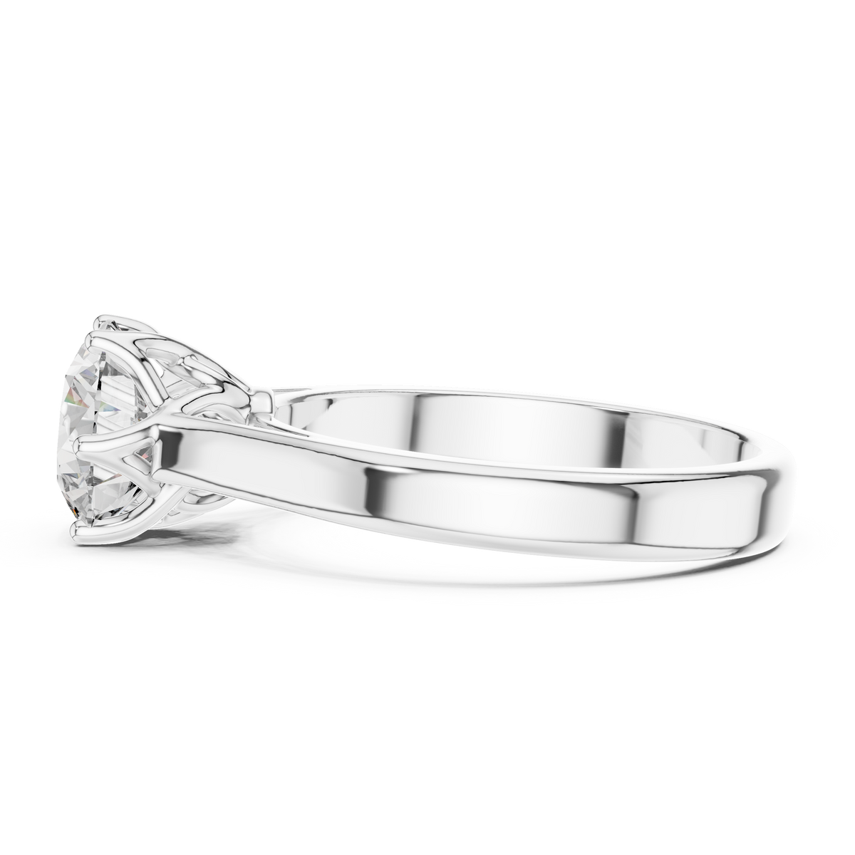 Solitairering met ronde diamant van 1 ct en gedraaide schouders in witgoud — aanzicht 6