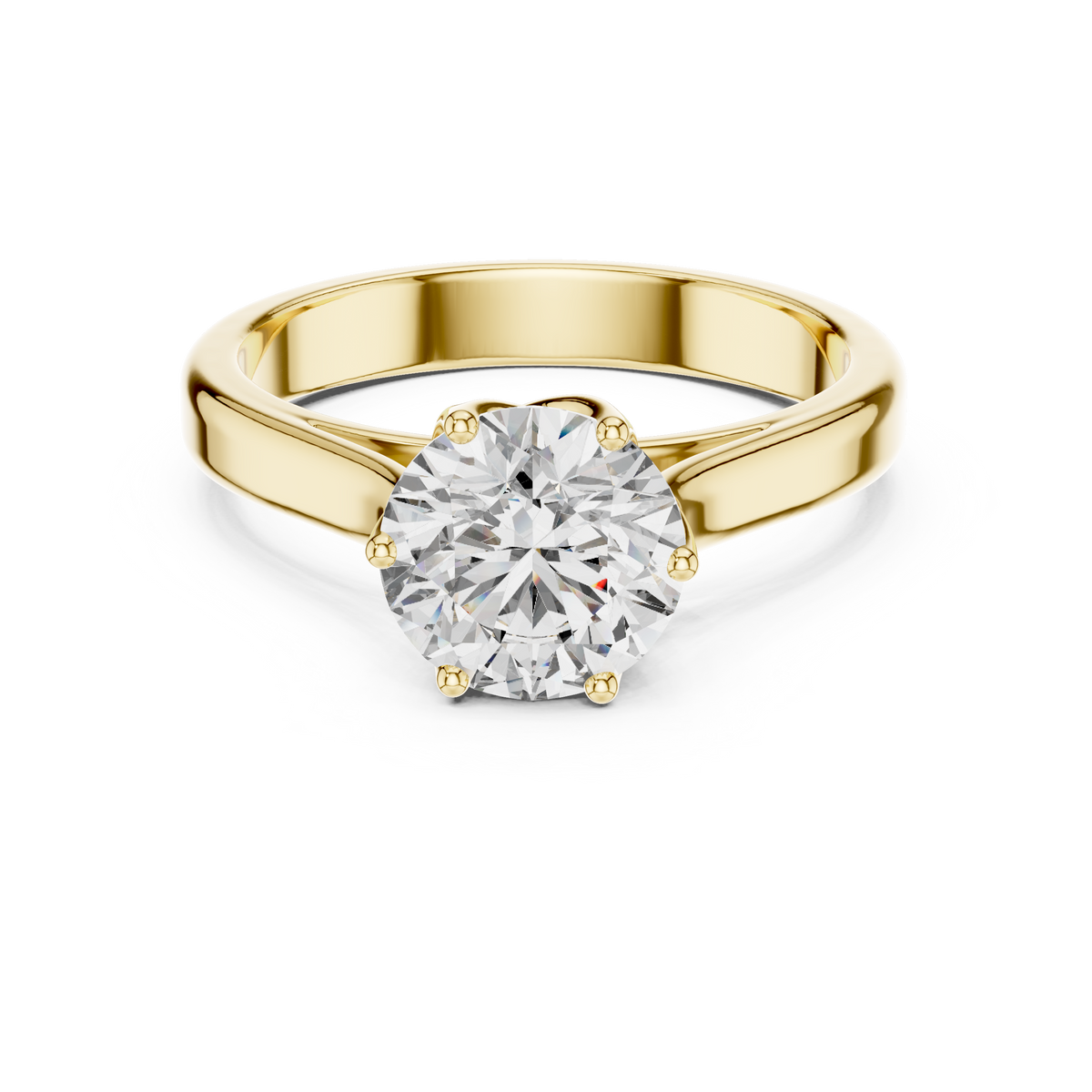 Solitairering met ronde diamant van 1 ct en gedraaide schouders in geelgoud — aanzicht 9