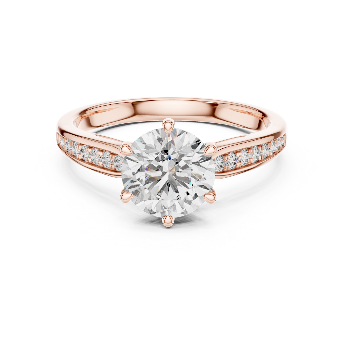1ct Round Diamond Side-Stone Engagement Ring in rose gold, view 5